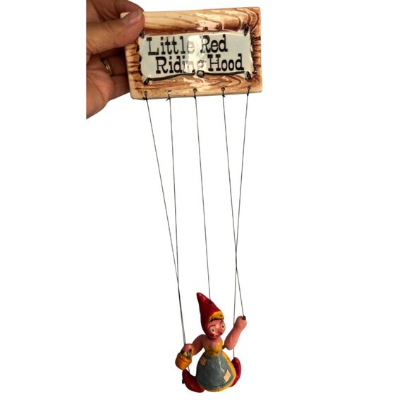 Vintage Little Red Riding Hood Marionette Ceramic Plaque Paper Mâché Puppet - Picture 1 of 5